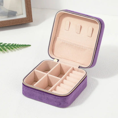 Plush Velvet Jewelry Box For Women Necklace Ring Earrings Organizer Holder Travel Portable Zipper Square Jewelry Storage Case